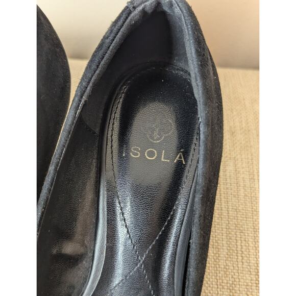 Isola Black Suede Emalee Wooden Stacked Block Heel Round Toe Classic Pumps Sz 7 - Picture 6 of 8